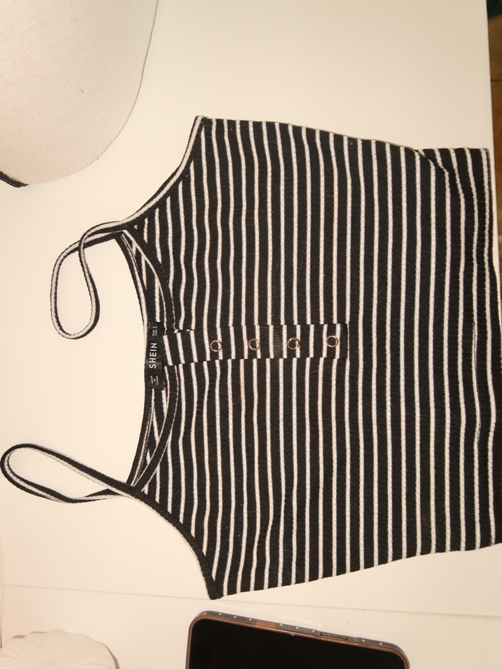 SHEIN Black & White Striped Button-Front Ribbed Cami